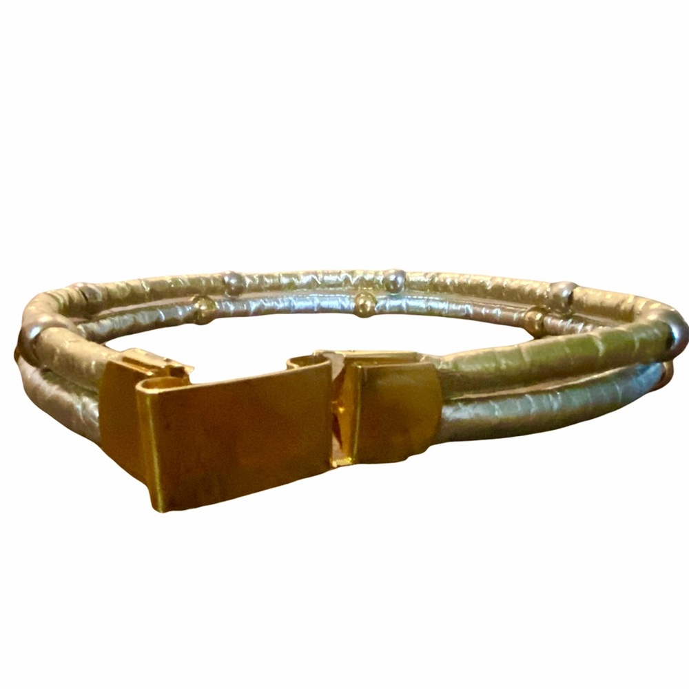 Vintage 1980’s Metallic Gold & Silver Leather Belt,‎ 26” Waist Small